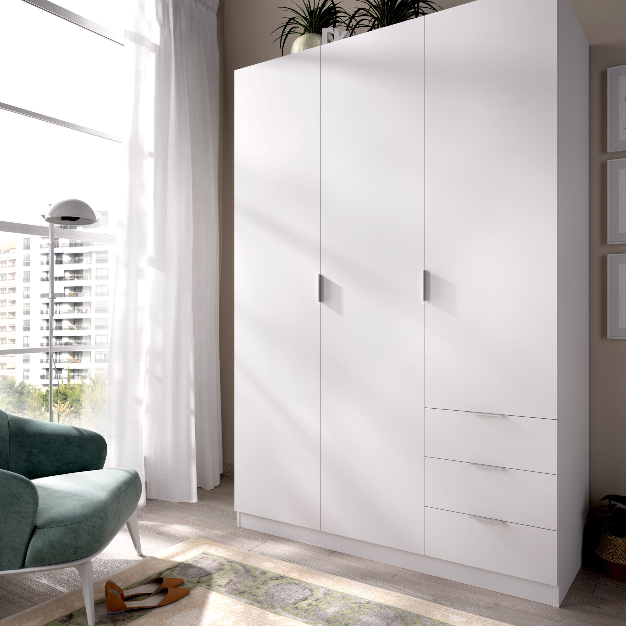 Armario 3 puertas y 3 cajones Essen render blanco