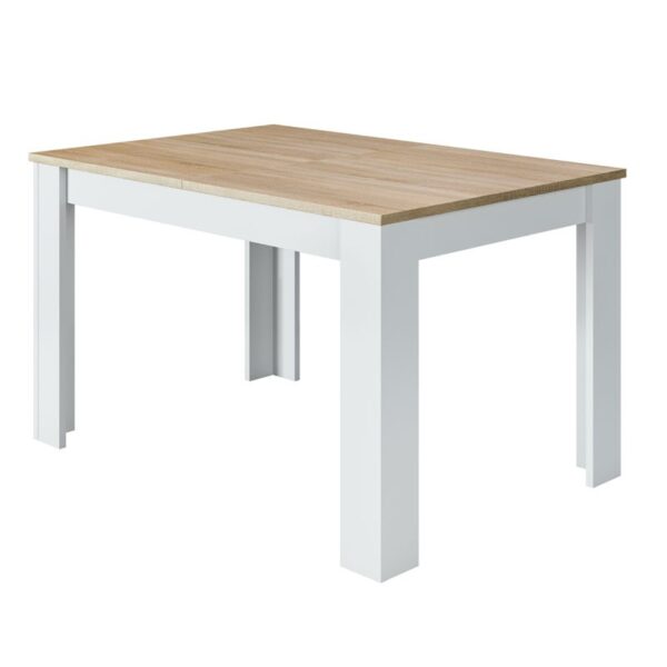 Mesa de comedor extensible Practico - Blanco Artik y Roble Canadian