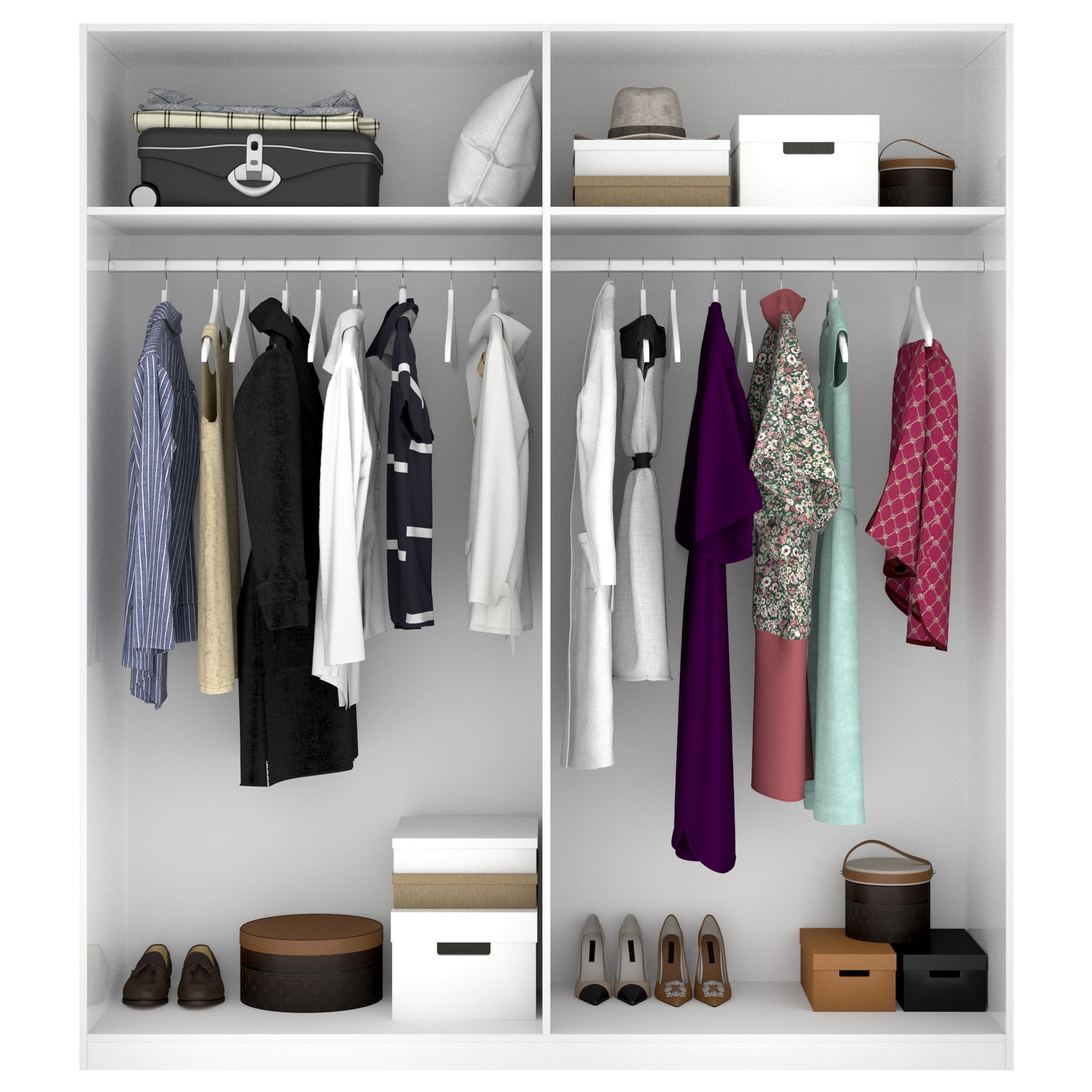 Armario de 4 puertas 180 cm Essen – Blanco Brillo abierto frontal