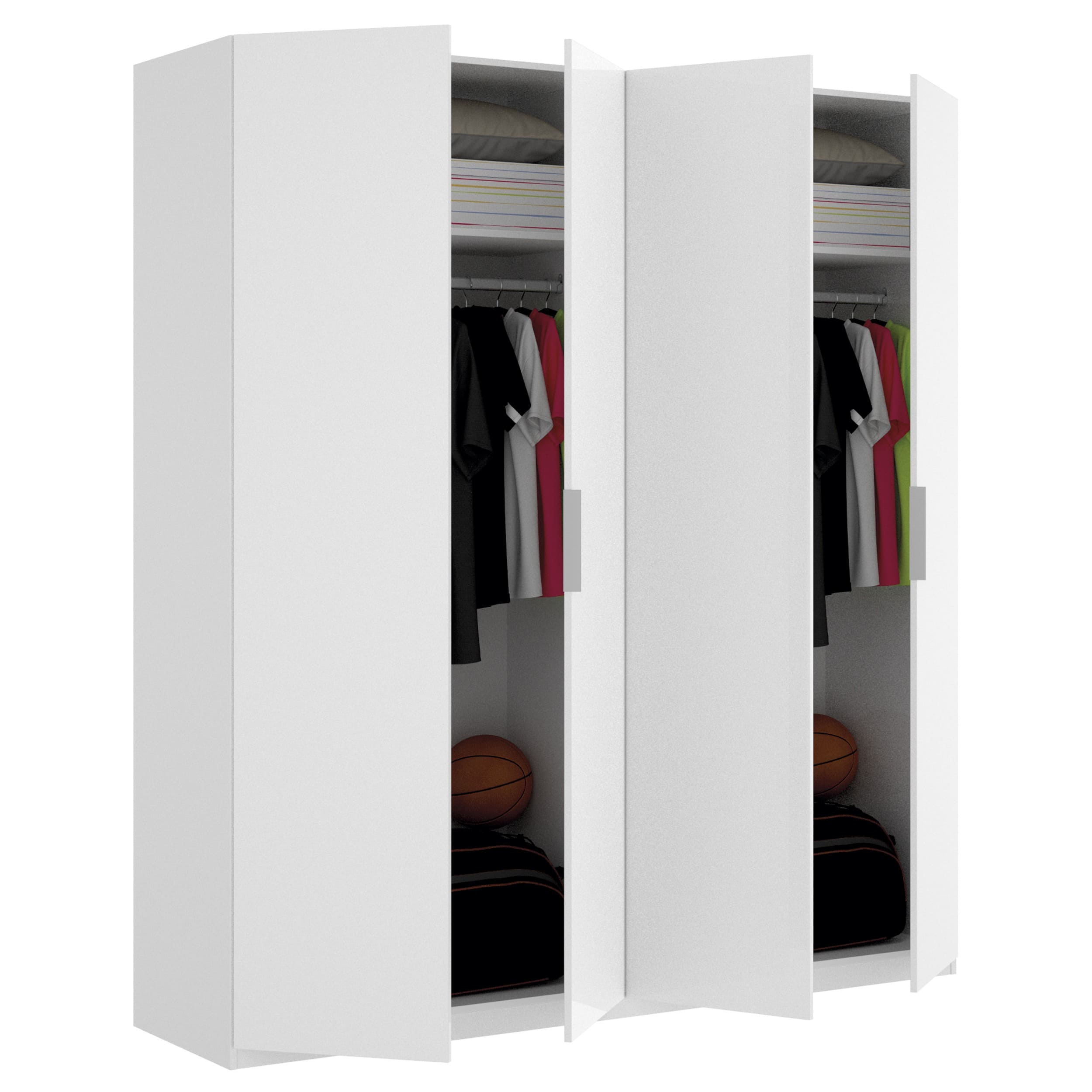 Armario de 4 puertas 180 cm Essen – Blanco Brillo abierto