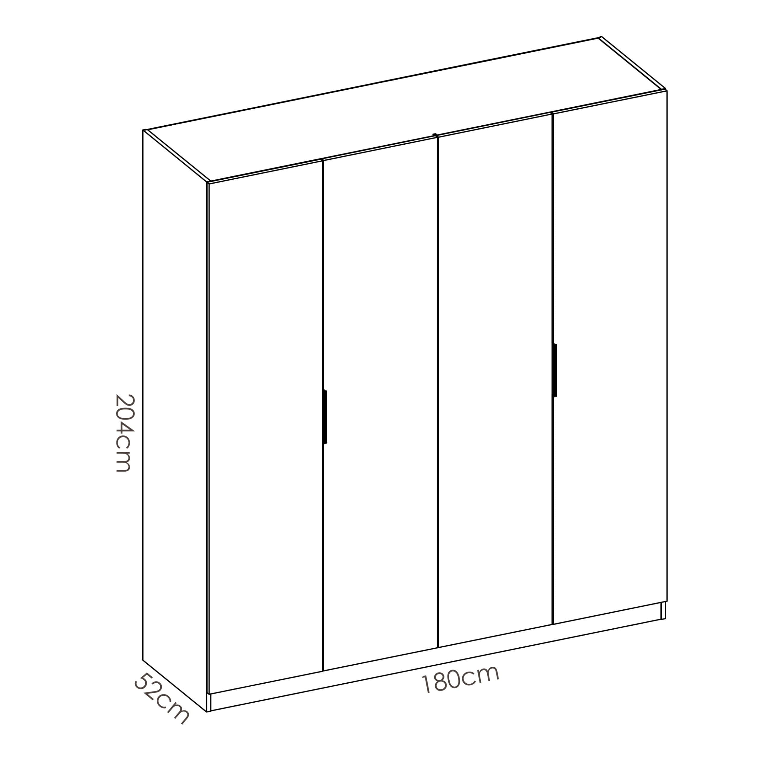 Armario de 4 puertas 180 cm Essen – Blanco Brillo medidas