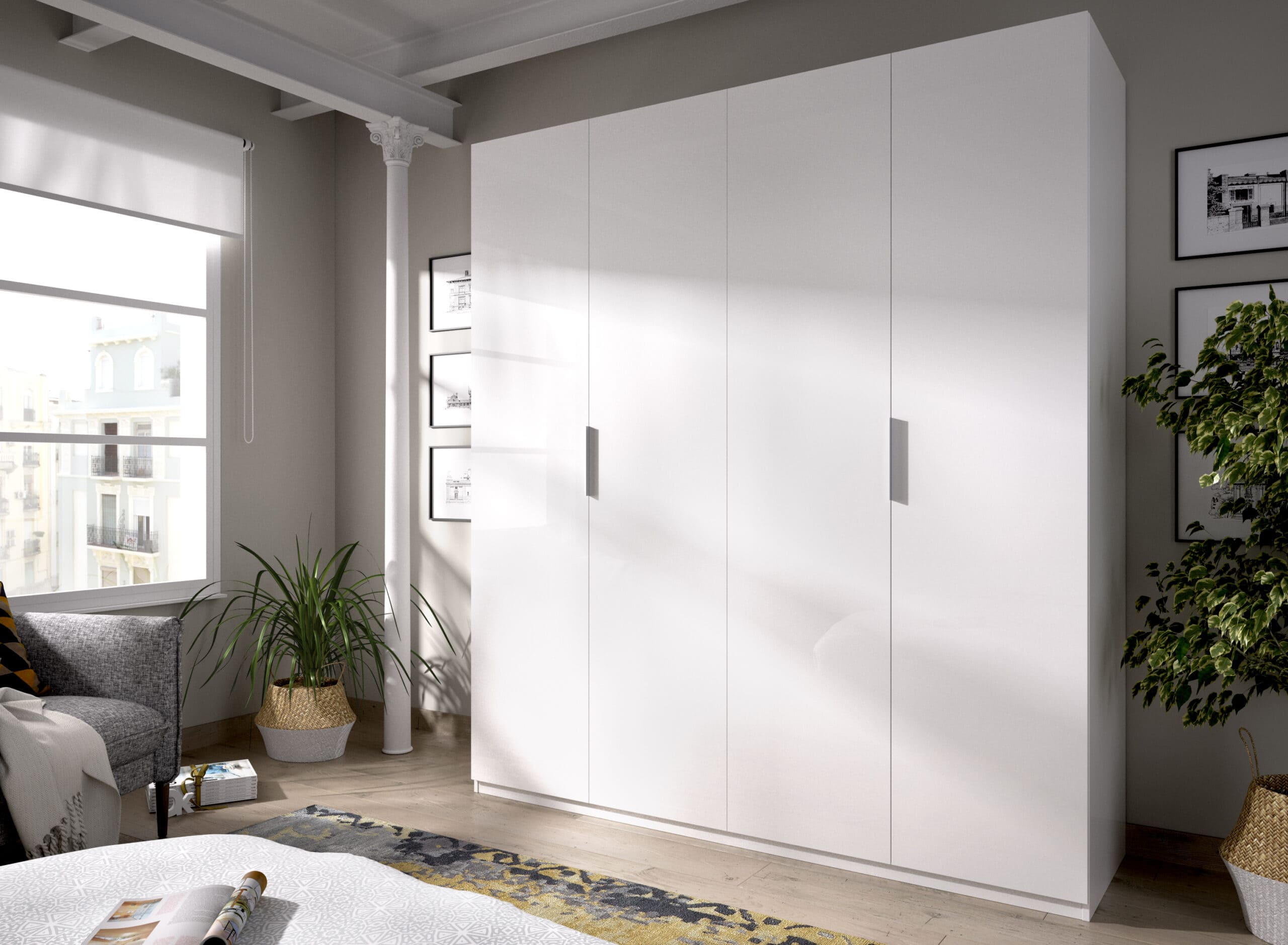 Armario de 4 puertas 180 cm Essen – Blanco Brillo render