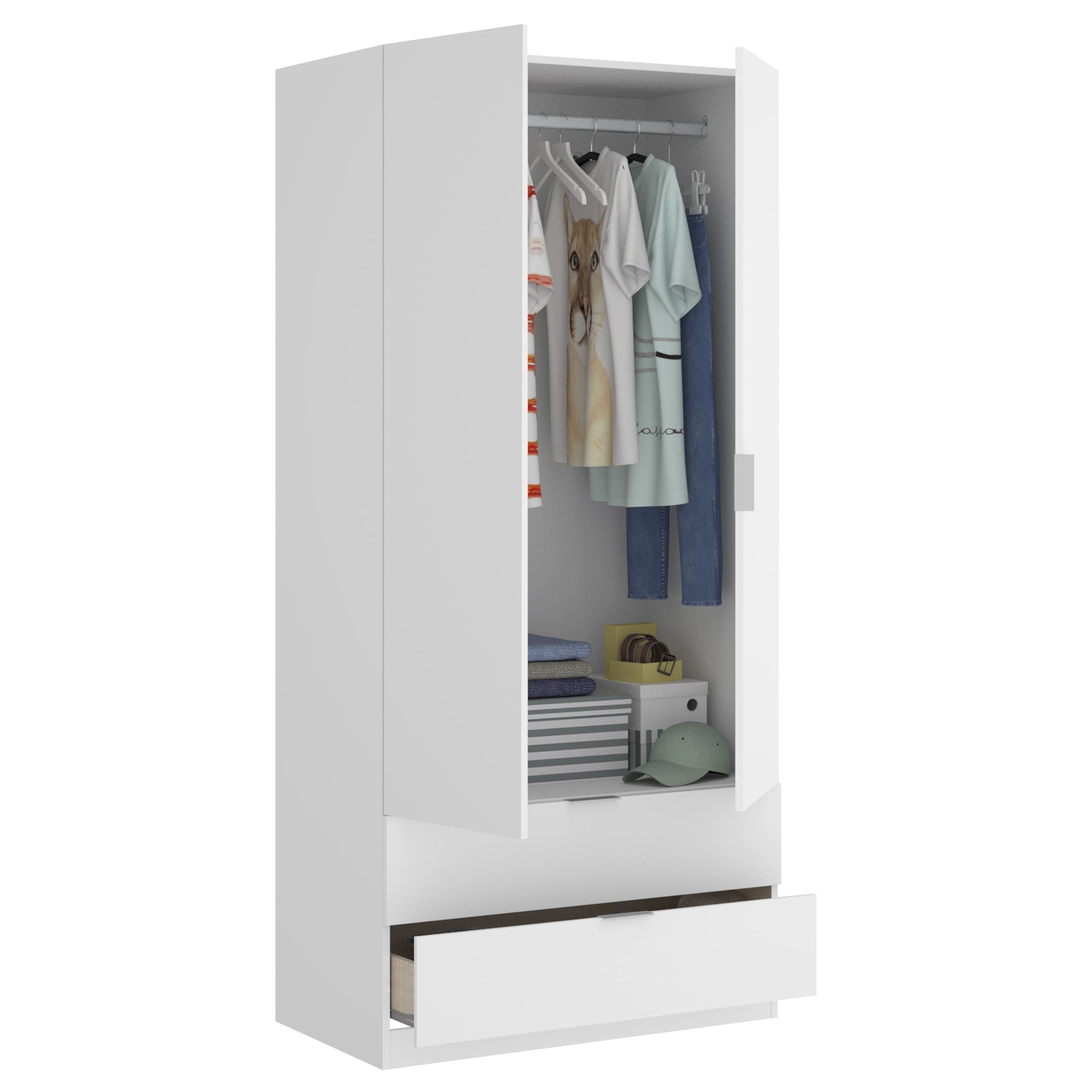 Armario de 80 cm con 2 puertas y 2 cajones Essen Blanco abierto