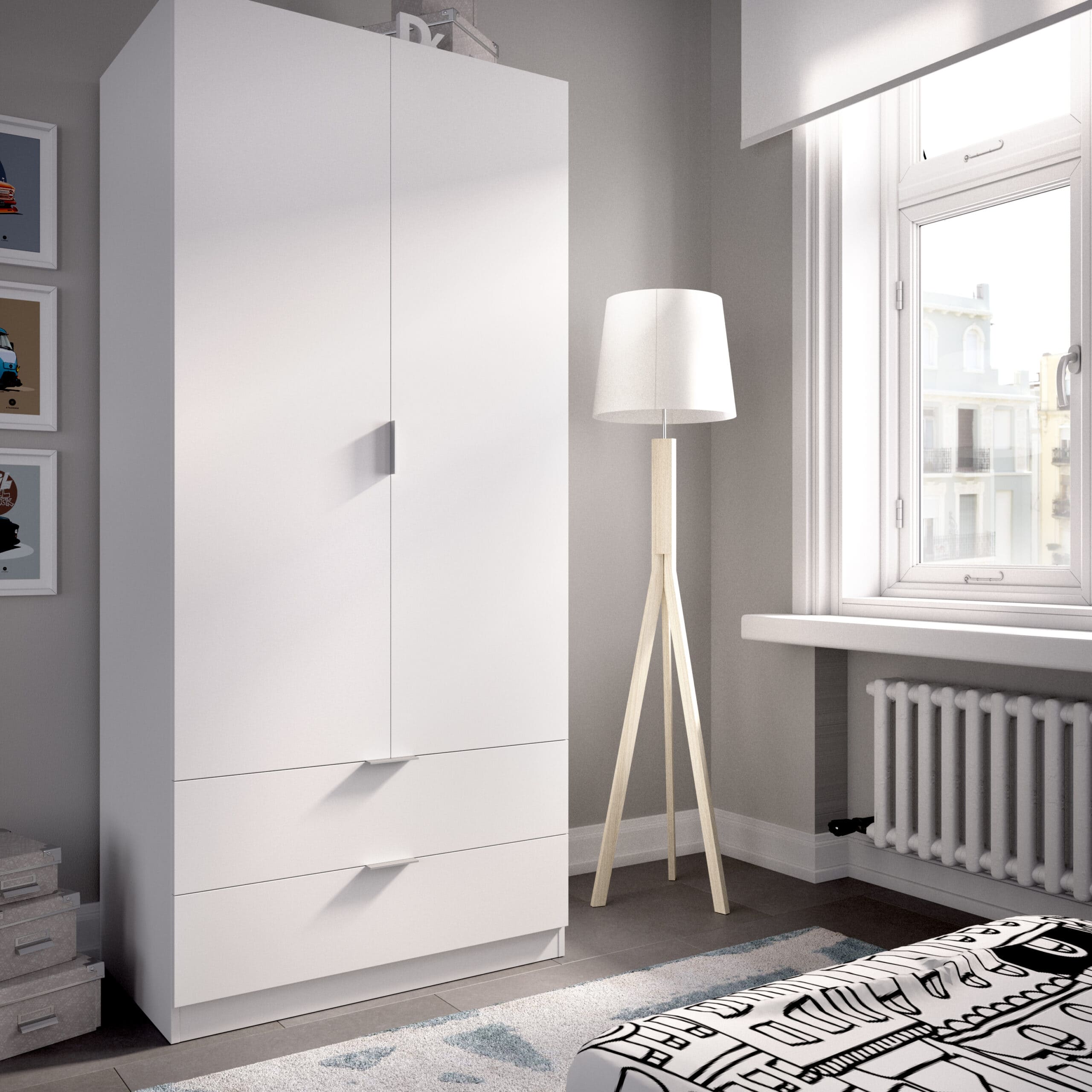Armario de 80 cm con 2 puertas y 2 cajones Essen Blanco
