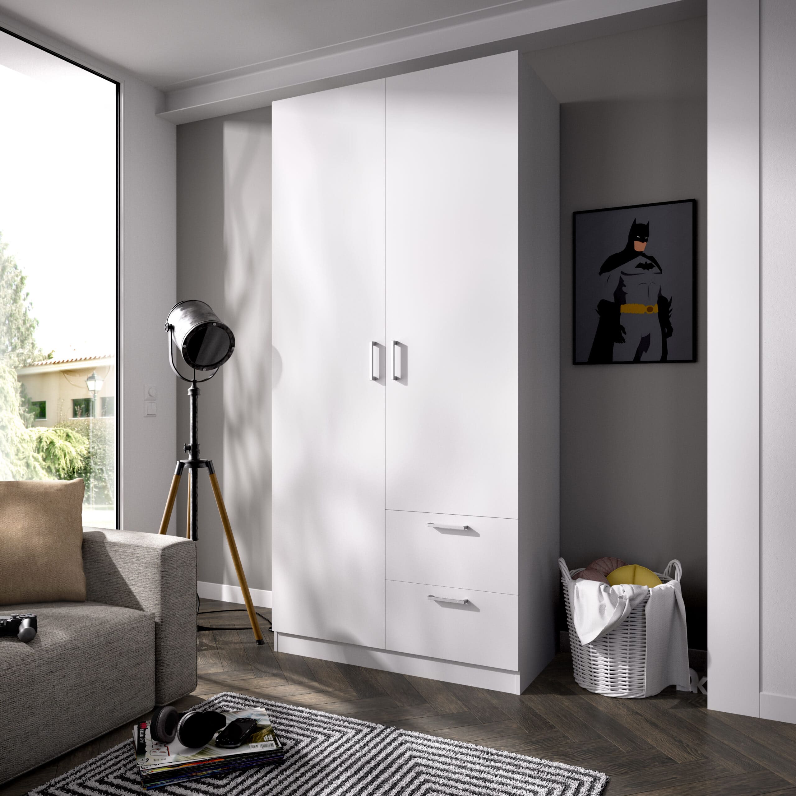 Armario de 2 puertas y 2 cajones Maxin blanco render