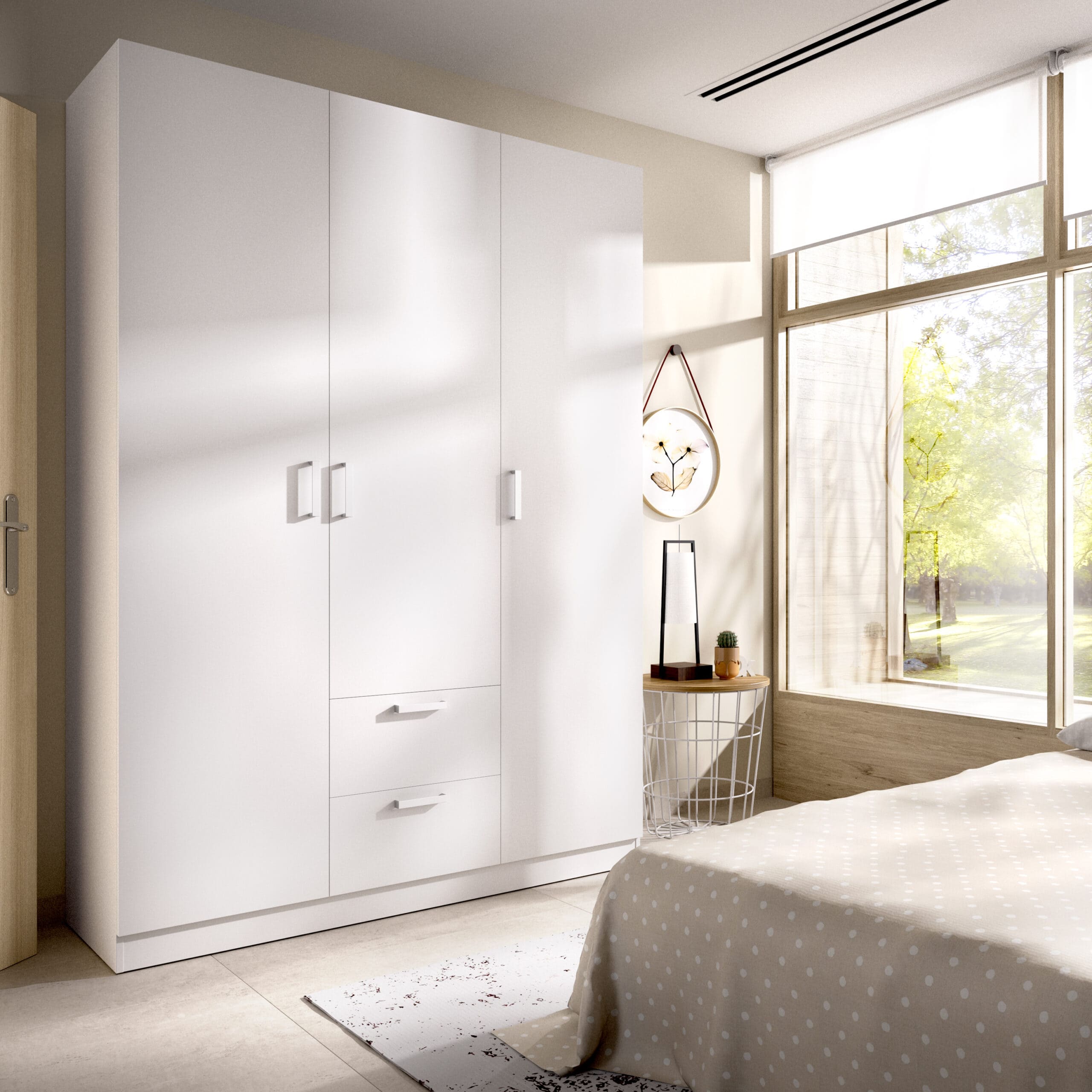 Armario de 3 puertas y 2 cajones Maxi Blanco render