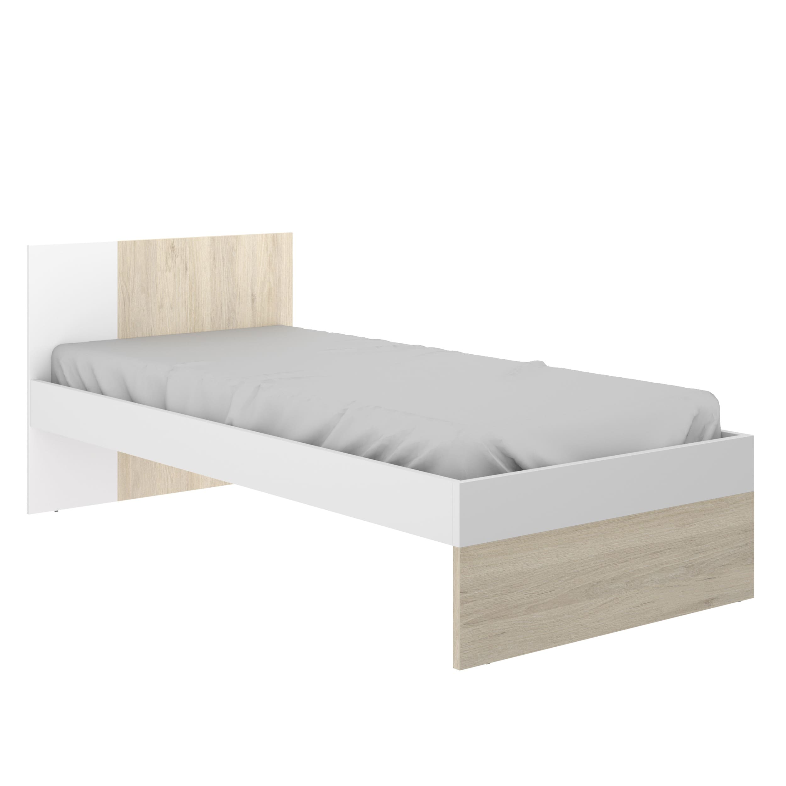Cama juvenil Dina – Natural y Blanco, somier y colchon con cabecero incluido pikolin due home atrapamuebles