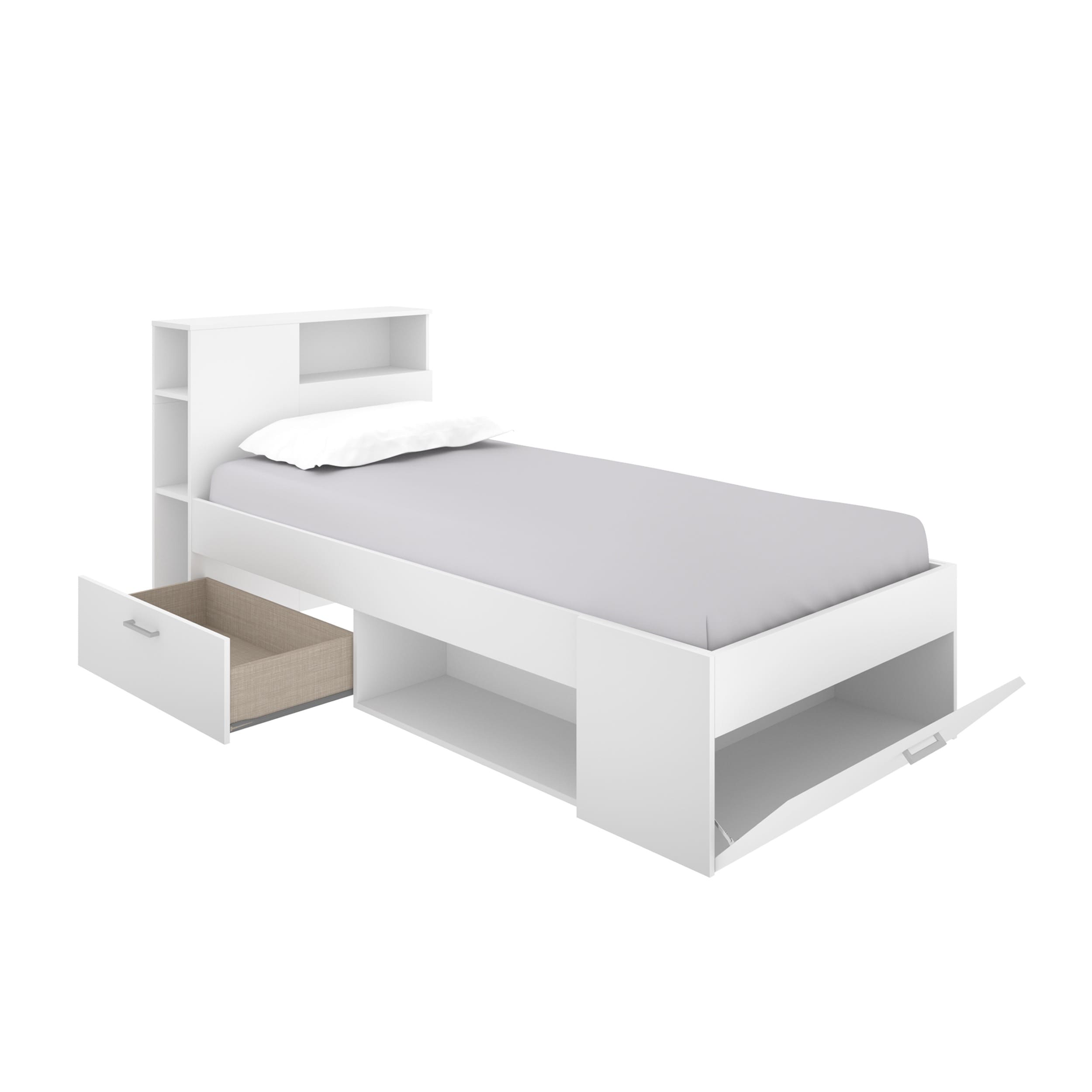 Cama compacta Lanka Almacenaje incluido, cajones, estanterias abierto blanco