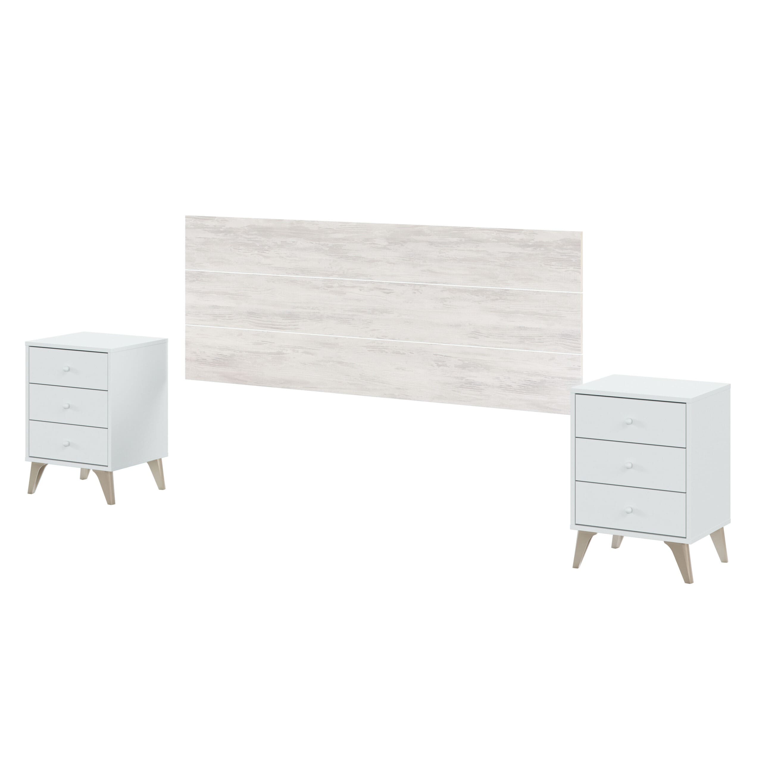 Cabezal con 2 mesitas en un fondo blaco