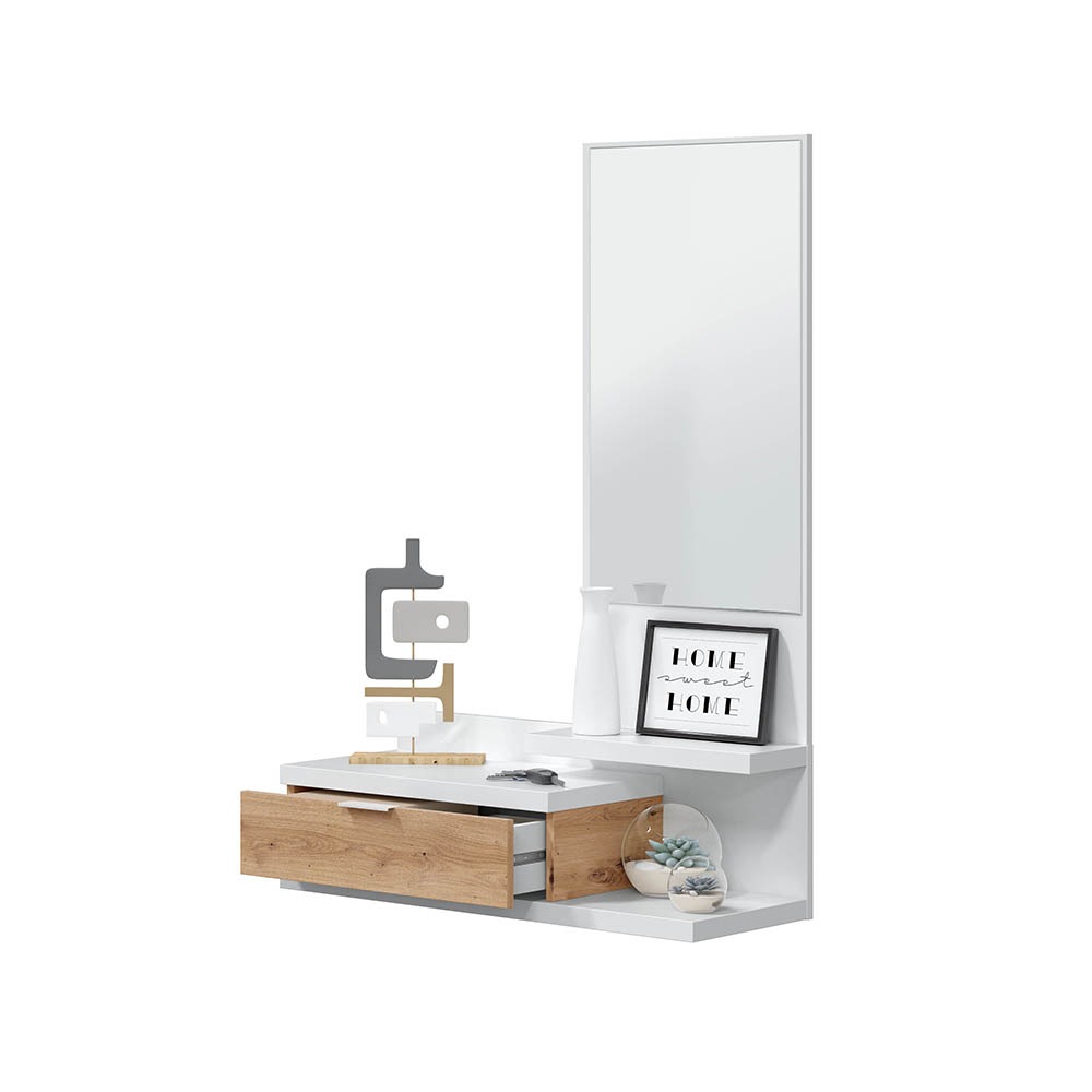 Recibidor Lia Blanco, con detalles decorativas en un fondo en blanco