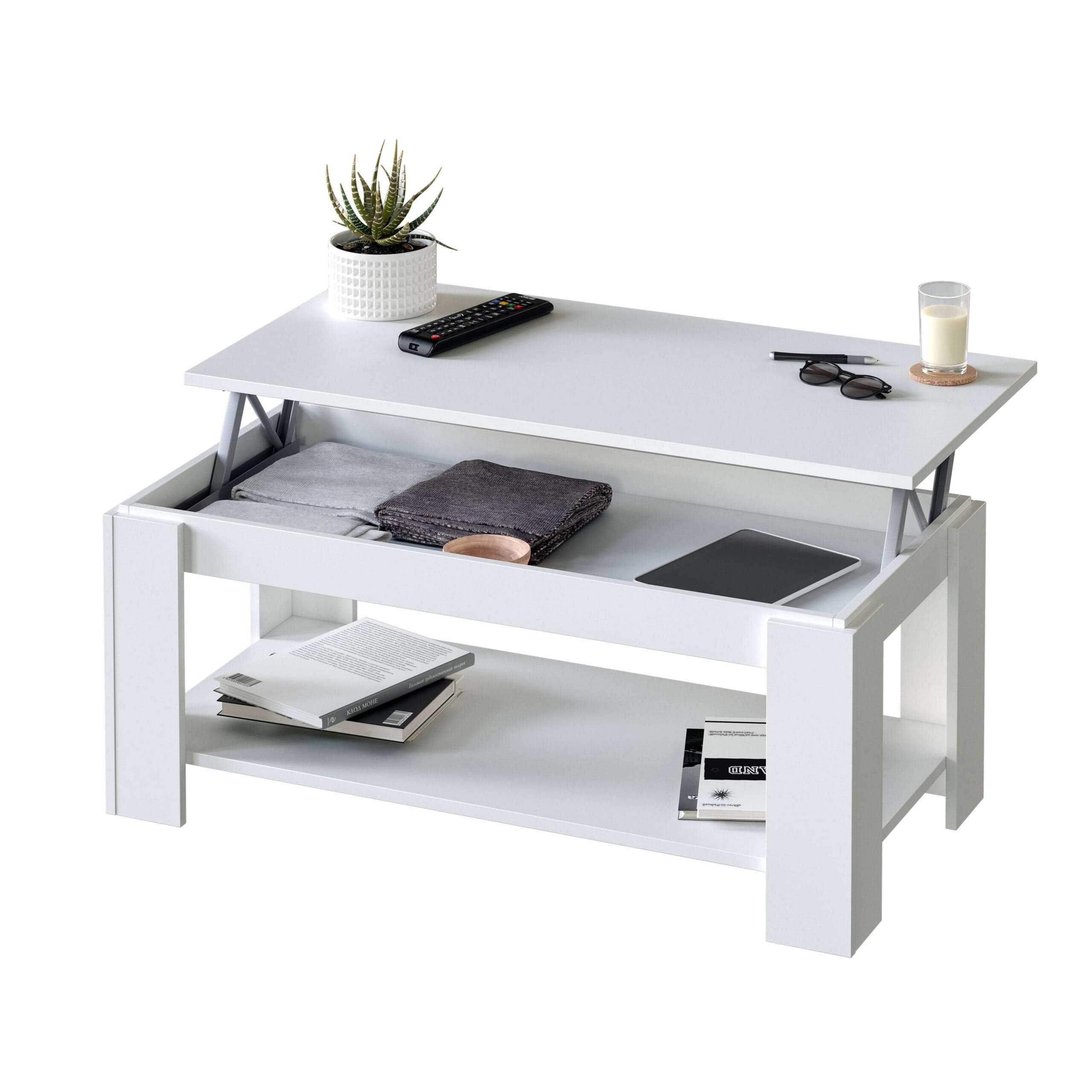 Mesa centro elevable abierta con detalles encima en un fondo blanco (2)